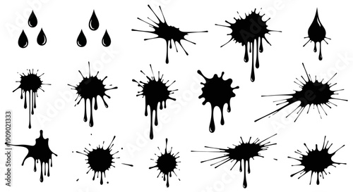 Ink Splatters Collection: Black Paint Drips and Blots