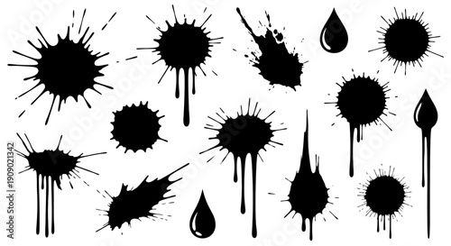 Ink Splatters Collection: Black Paint Drops and Blots