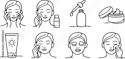 set of icons of home facial skin care stages, for stickers, social networks or other thematic designs