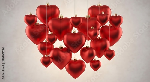 Wallpaper Mural A cluster of red heart-shaped balloons forming a larger heart shape against a plain background Torontodigital.ca