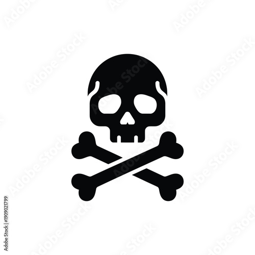 A black skull and crossbones symbol on a white background warning of danger
