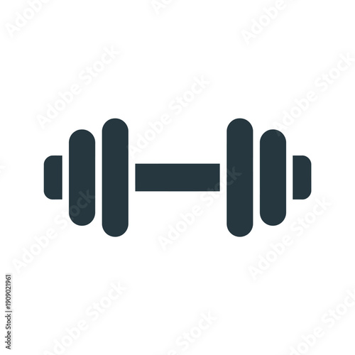 A simple graphic illustration of a dumbbell on a white background