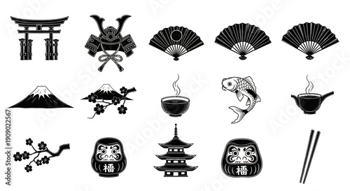 Japanese Culture Pixel Art Icons Set