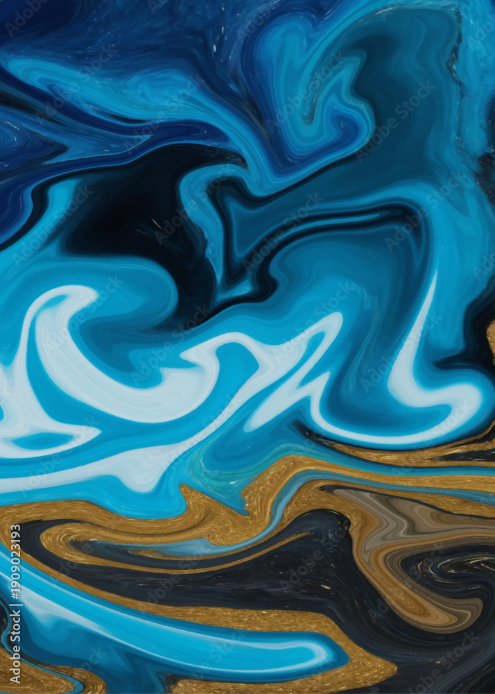 Obraz premium Blue and Gold Marble Fluid Art Background with Luxury Glitter Swirl Texture, Abstract Liquid Acrylic Pattern for Premium Branding, Posters and Modern Digital Design