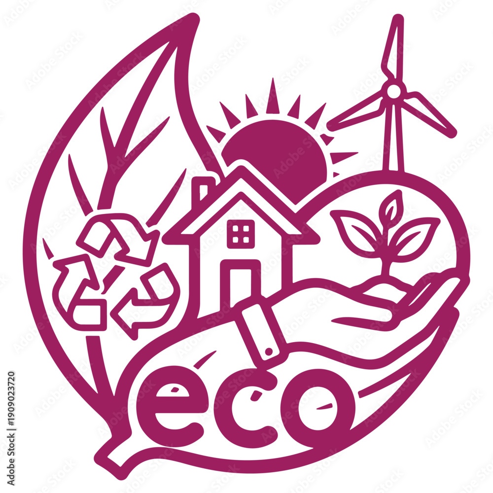 Fototapeta premium Ecofriendly illustration featuring renewable energy recycling and sustainable living