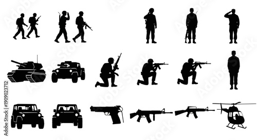 Military silhouettes set vector illustration