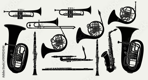 Musical Instruments Silhouettes Vector Illustration
