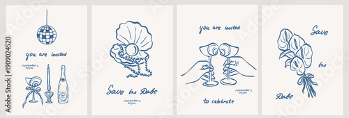 Hand drawn retro beach party invitations