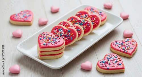 Wallpaper Mural Delightful heart-shaped cookies arranged on a plate with pink sprinkles and candies. Torontodigital.ca