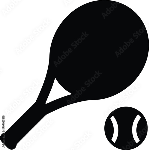 tennis racket and ball silhouette vector illustration on transparent background