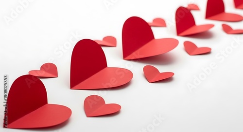 Wallpaper Mural A line of red paper hearts arranged in a diagonal formation on a plain background Torontodigital.ca