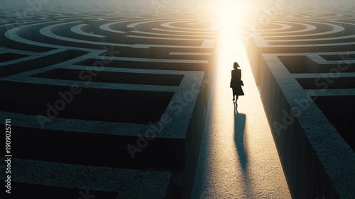Business success concept video. Professional female walking through maze.