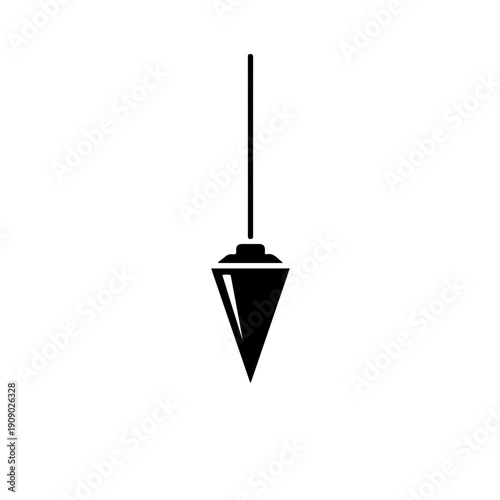 Minimalist black and white plumb bob icon hanging on a string, symbolizing vertical alignment, gravity, and precision measurement