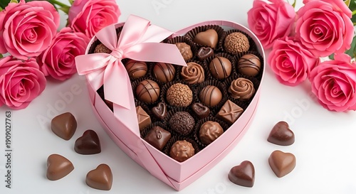 Wallpaper Mural Heart-shaped box filled with delicious chocolate truffles surrounded by roses. Torontodigital.ca