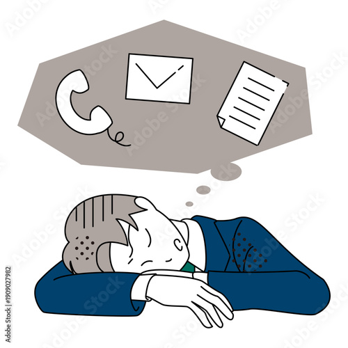 Exhausted Businessman Overwhelmed by Calls Emails and Documents Illustration