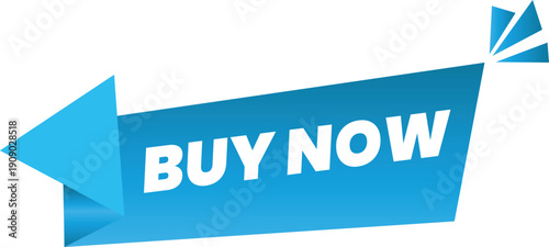 A blue arrow with the words 'BUY NOW' written in white letters on a white background