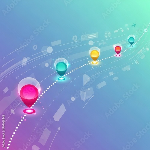 Colorful Location Markers on a Gradient Background for Digital Design