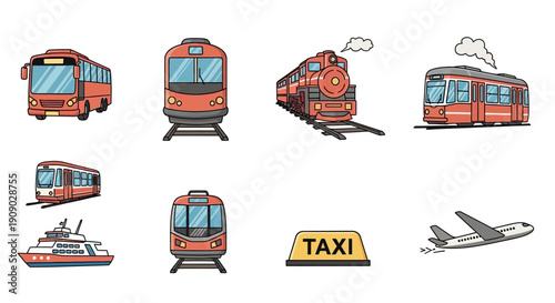 Pixel Art Transportation Icons Set: Bus, Train, Plane