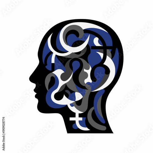 Human Head with Abstract Design