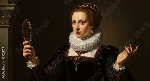 Wallpaper Mural Woman holding mirror portrait classical style with historical attire Torontodigital.ca