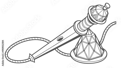 A vector graphic illustration of a hookah pipe with a geometric patterned base and hose