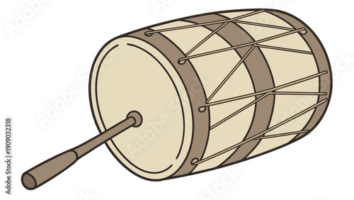 A vector graphic illustration of a traditional drum with a mallet