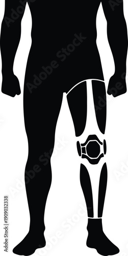 silhouette of human leg with futuristic knee brace vector design