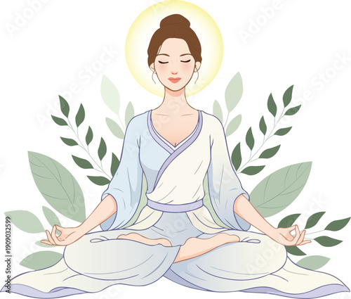 International Yoga Day Woman Meditation in Lotus Position 