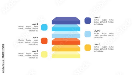 3D Six Layered Block Infographic for Business Process Steps