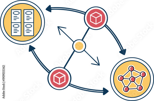Real-Time Data Sync Icon – Bidirectional Arrows Connecting Network Nodes for Live Updates and System Synchronization