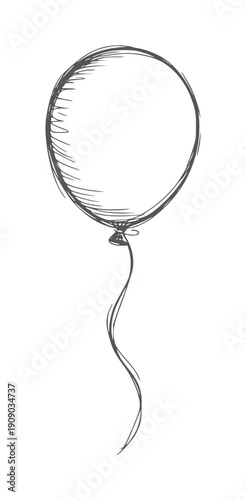 Hand drawn of a single grey balloon with a wavy string simple