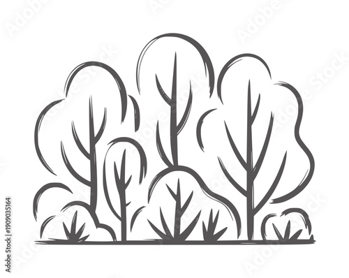 Minimalist style of trees and bushes nature dark