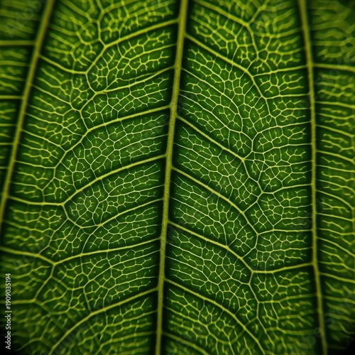 Detailed Close-Up of a Green Leaf Texture with Veins and Patterns