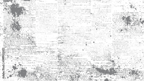 Distressed vintage newspaper page with ink splatters and faded text