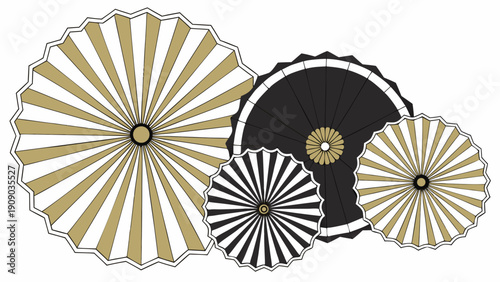 A set of traditional Japanese parasols in various sizes and designs