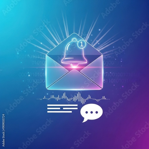 Digital Notification Concept with Alert Bell and Chat Bubble Icon
