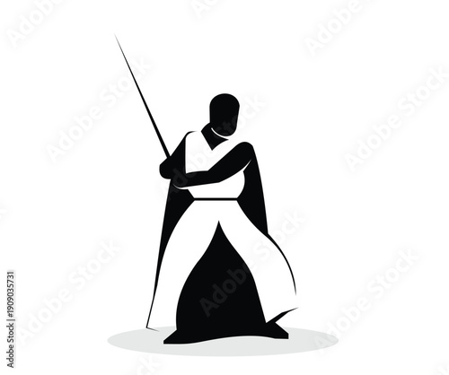 Black Silhouette of a Person Standing and Holding a Sword