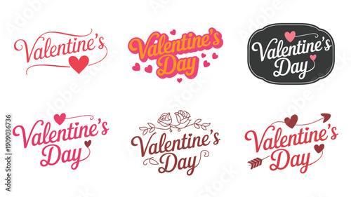 A collection of Valentine's Day stickers and labels on a white background