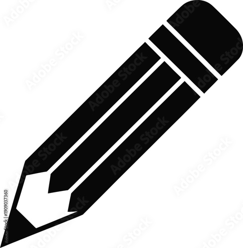 A simple black pencil icon on a white background for writing and drawing