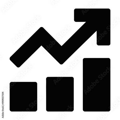 A black icon of a growing graph with an upward trend arrow