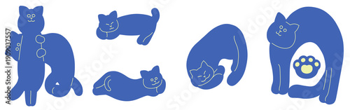 ねこの日の手描き猫文字イラスト　青