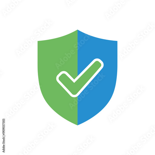 Green and blue shield with a white checkmark in the center, symbolizing security and verification