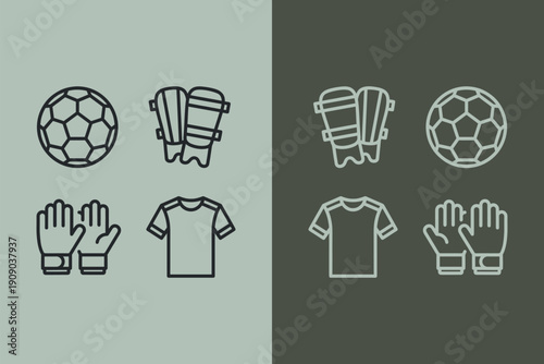 Modern Soccer and Football Protective Gear Outline Icons