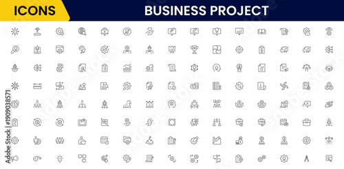 Business set of web icons in linear style. Business Project icons for web and mobile apps. Business, organisation management, planning, project, startup, marketing, teamwork. Vector illustration