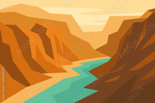 grand canyon nature landscape view scenery background flat color vector illustration template design