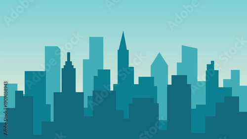 city afternoon ambience building skyscraper background flat color vector illustration template design