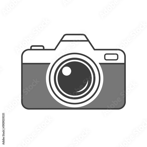 A minimalist vector illustration of a camera, representing photography and visual creation