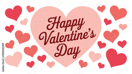 A festive Happy Valentine's Day graphic with hearts and pink background
