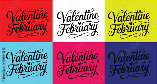 A colorful Valentine's Day graphic design with multiple text styles and backgrounds