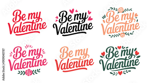 A collection of colorful Be My Valentine graphics for Valentine's Day